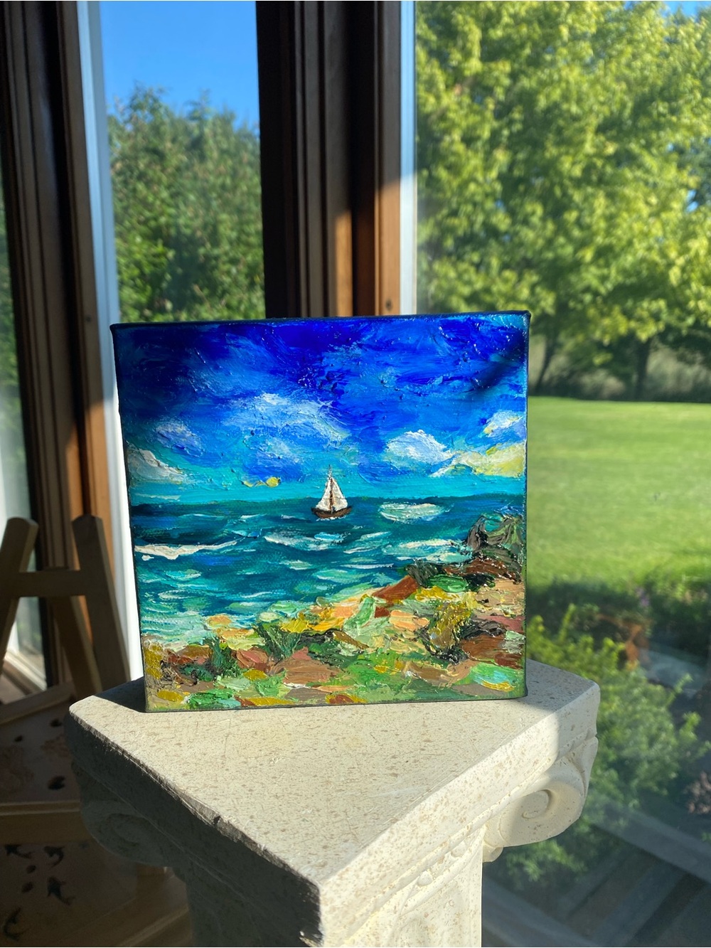 Impasto style seascape scene on canvas original painting - Picture 3 of 4